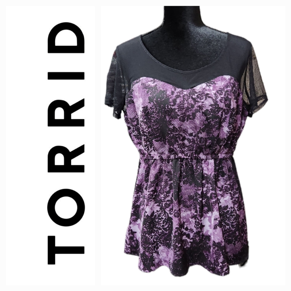 Torrid Black and Purple Lace Blouse